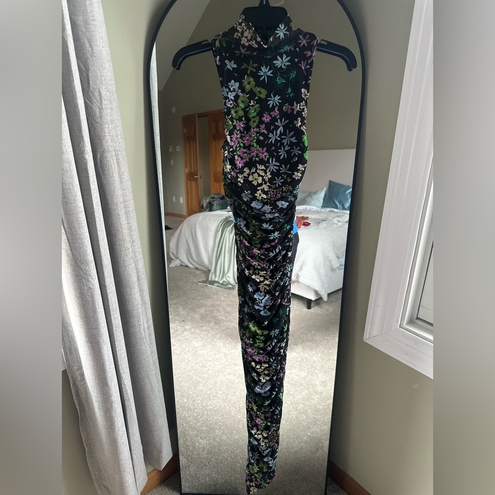 AFRM High Neck Black Floral Midi Dress - Picture 2 of 4